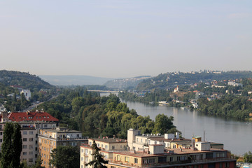 Fototapeta na wymiar Panoramic view of Prague Czech Republic and Vltava river from Visegrad fortress