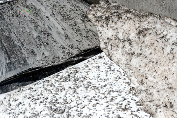 Snow covered, dirty car in Springtime