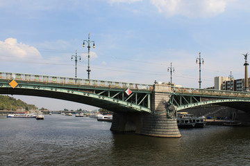 View of the Chekhov bridge over the Vltava river in Prague Czech Republic