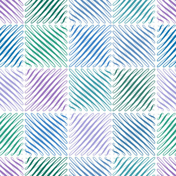 Seamless pattern with flourishes in square shape, repeated green and blue scroll background, universal backdrop, curl decoration elements wallpaper, vector