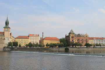 Fototapeta na wymiar Dam on the Vltava river in Prague Czech Republic