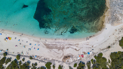 Colonia Sant Jordi, Mallorca Spain. Amazing vertical drone aerial landscape of the charming Estanys beach