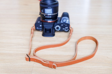 Brown leather camera strap