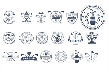 Foto op Canvas Vector set of vintage logos for golf club. Individual sports game. Monochrome emblems with balls, golf clubs, trophies, ribbons and crowns © topvectors