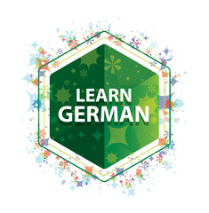 Learn German floral plants pattern green hexagon button