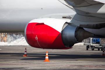 airplane turbine close-up. turbojet engine of a modern aircraft. passenger airplane engine
