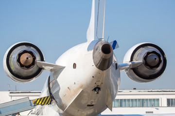 Fototapeta na wymiar airplane turbine close-up. turbojet engine of a modern aircraft. passenger airplane engine