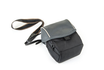 Naklejka premium Camera case with a strap in a white