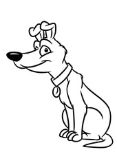 Dog sitting smile animal character  cartoon illustration isolated image coloring page