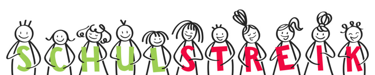 SCHULSTREIK Strichmännchen halten Buchstaben