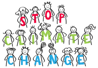 STOP CLIMATE CHANGE stick people holding letters