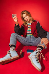Retro style fashionable woman. New trend back to 90s