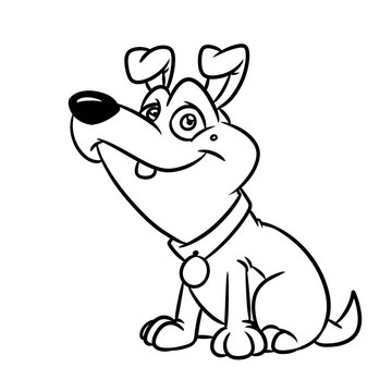 Dog little sitting smile animal character  cartoon illustration isolated image coloring page