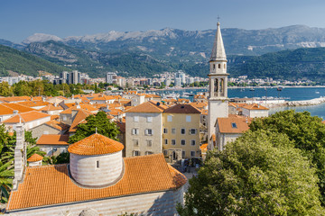 Picturesque view from historical center of Old Town of Budva, Montenegro.