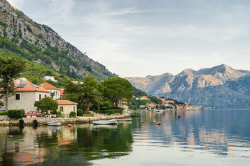 Obraz premium Sunny morning view of Kotor bay, Montenegro.