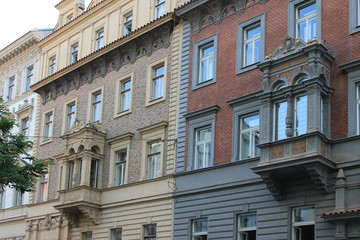 Architectural elements of the facade of the building in the historic center of Prague Czech Republic