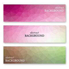 Set of three banners in low poly art style