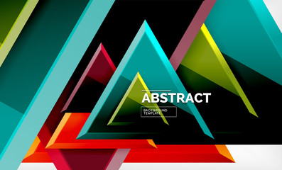 Triangles repetiton geometric abstract background, multicolored glossy triangular shapes, hi-tech poster cover design or web presentation template with copy space