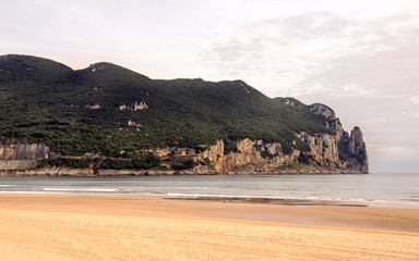Fototapeta na wymiar Sand beach in Cantabria in the north of Spain in a sunny day