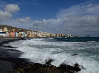 San Cristobal beach with rough sea, coast of  Las Palmas, Gran Canaria, Canary Islands 