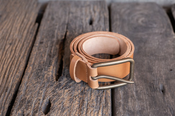 Brown leather belt handmade craftsmanship working