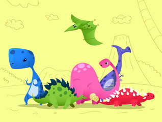 Funny cartoon dinosaurs collection.