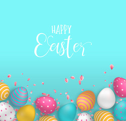 Fototapeta na wymiar Happy Easter card of cute eggs and spring flower
