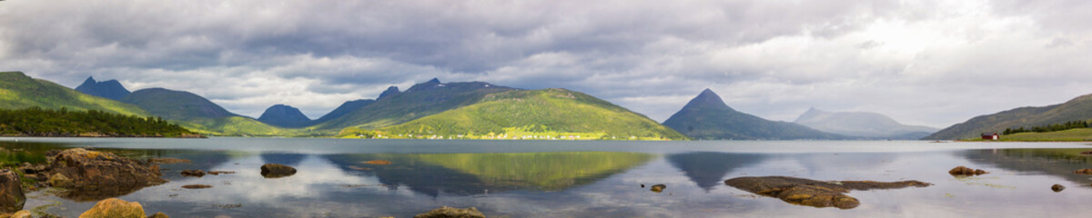 Fototapeta na wymiar clouds over the fjord on Senya island in Norway