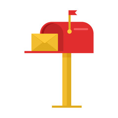 Red mailbox with yellow envelope. Vector illustration