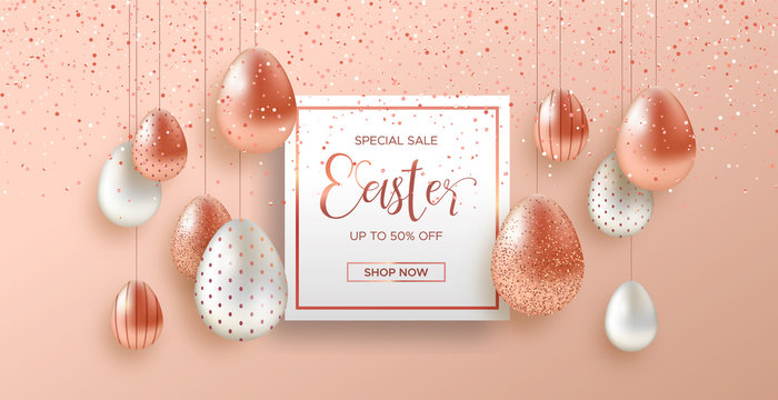 Spring Easter web sale banner with copper egg
