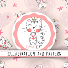 Obraz premium Cute cat - cartoon seamless pattern