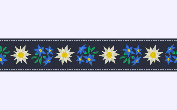 Seamless pattern border with edelweiss