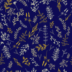 Seamless pattern with flowers on the dark background.