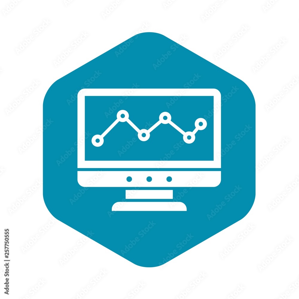 Poster graph in computer screen icon in simple style isolated on white background