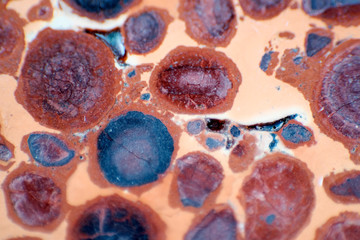 Bauxite stone. The texture of the stones. Close-up blurred. Geological expedition. Minerals.