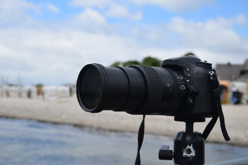 binoculars on background of sky and clouds