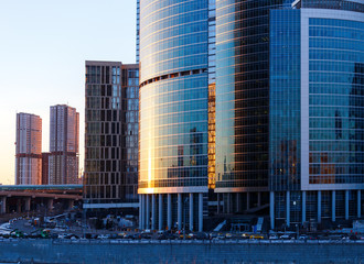 Close up photo skyscrapers of Moscow city business center.