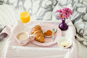 french breakfast on the bed
