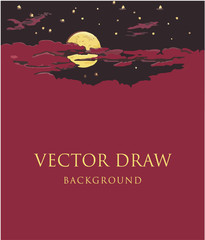 Mondnacht mit Sternen, Hintergrund rot, Burgunder