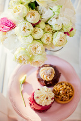 French pastries and flowers