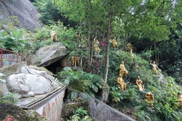 sculptures in ten thousand buddha monastery in hong kong in china
