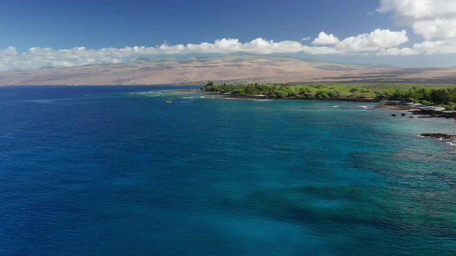 Hawaii Aerial Flying Over Ocean With Kohala Mountain In Distance