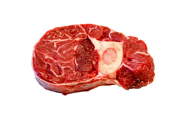 Ossobuco raw marbled beef on white background, isolated.