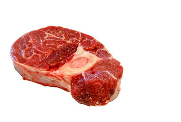 Ossobuco raw marbled beef on white background, isolated.