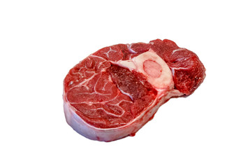 Ossobuco raw marbled beef on white background, isolated.