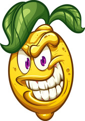 Evil cartoon lemon with big smile clip art. Vector illustration with simple gradients. All in a single layer. 
