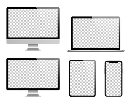 Laptop, computer, tablet, smartphone and monitor set. Vector