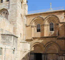 View on main entrance to The Church of The Holy Sepulchre, Via Dolorosa, Jerusalem