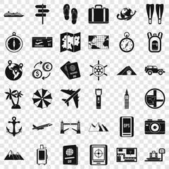 Hiking icons set. Simple style of 36 hiking vector icons for web for any design