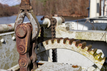 A water dam on a small river. Hydrotechnical construction for leveling water during the poison.